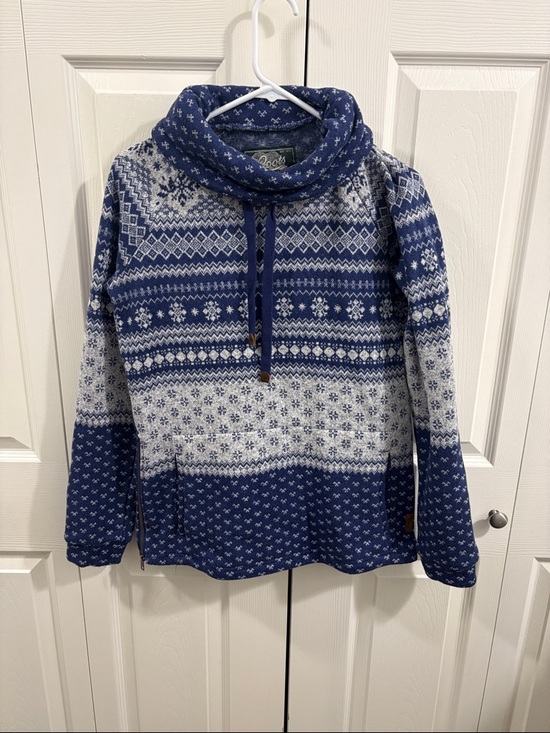 Roots Sweaters - Roots Blue and White Fair Isle Cowl Neck Sweater